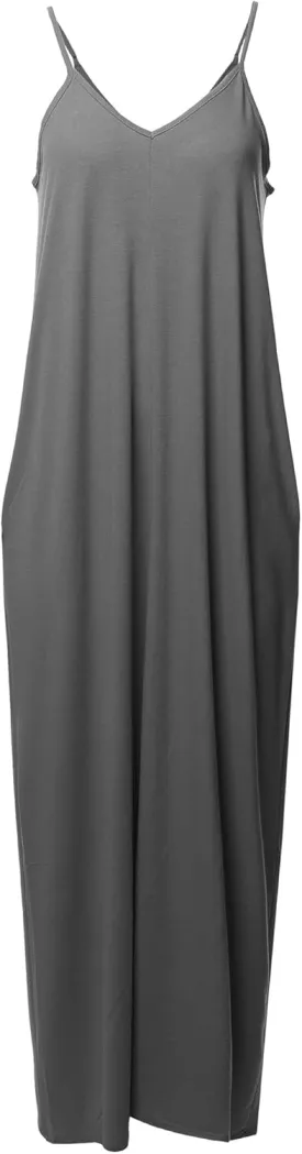 Women's Casual Premium Adjustable Strap Side Pockets Loose Long Maxi Dress