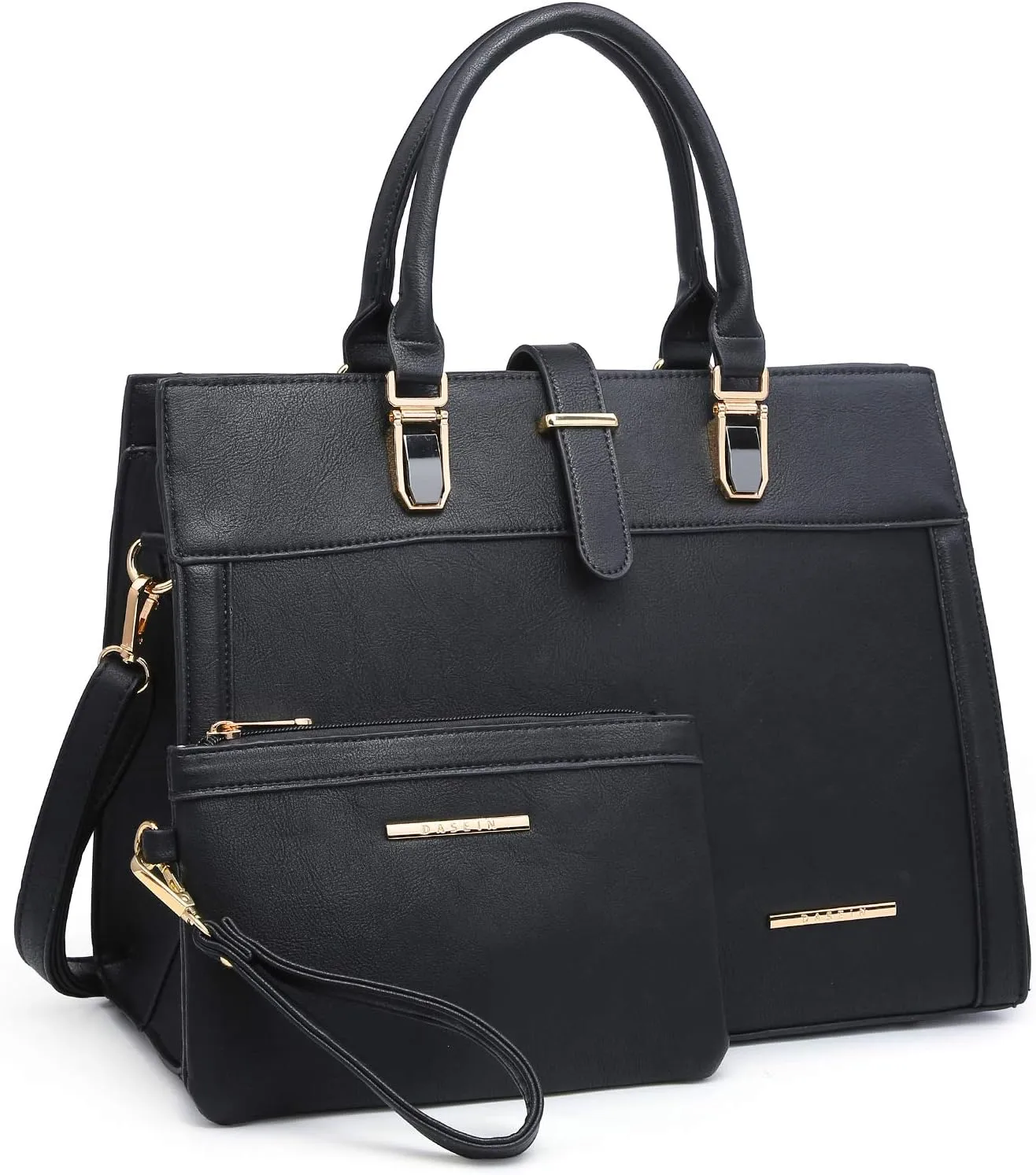 Women's Handbag Flap-over Belt Shoulder Bag Top Handle Tote Satchel Purse Work Bag w/Matching Wristlet