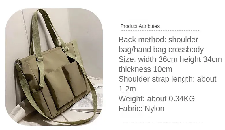 Women’s Shopper Bag – Simple Fashion Zipper Handbag, Waterproof Nylon Crossbody, Large Capacity Tote Shoulder Bag