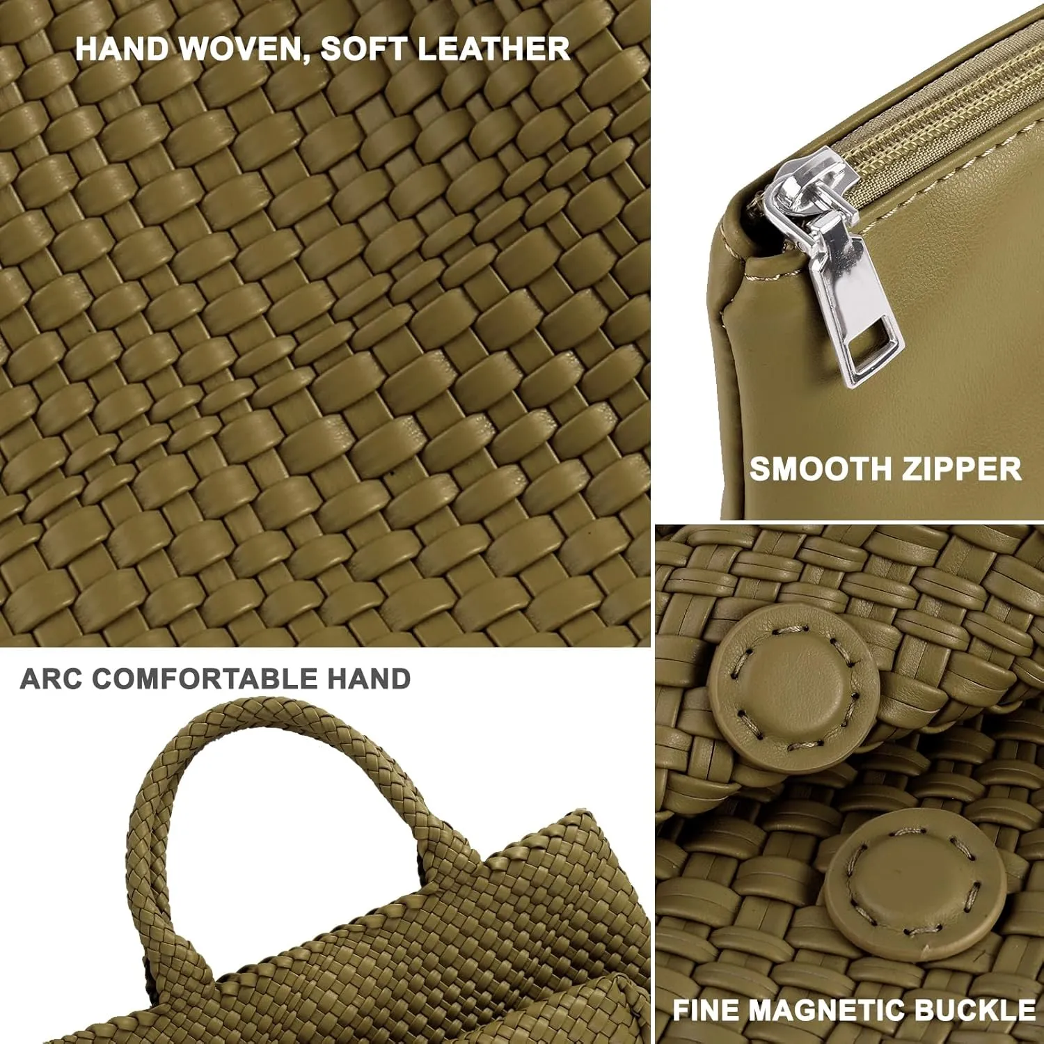 Woven Tote Bag for Women,Fashion Top Handle Shoulder Bag Vegan Leather Shopper Bag Large Travel Tote Bag with Purse